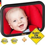 TDP24 Rücksitzspiegel für Babys - (24,5x17,5 cm) Schwarz - bewährte Sicherheit durch großes Sichtfeld - Spiegel Auto Baby + E Book